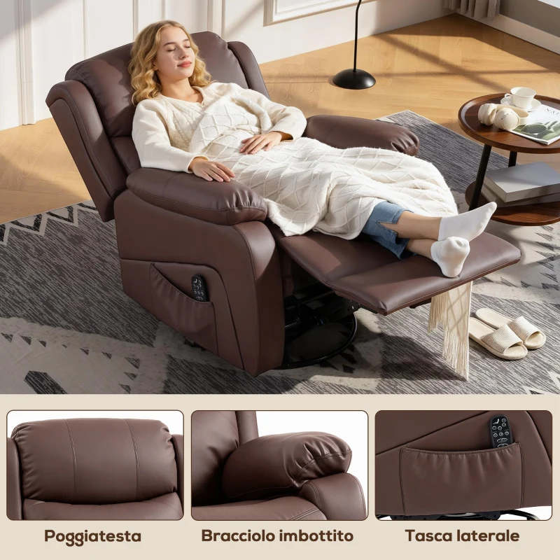 HOMCOM Poltrona Relax Reclinabile con 8 Punti Massaggianti, Riscaldanti e Poggiapiedi, 87x97X100 cm, Marrone