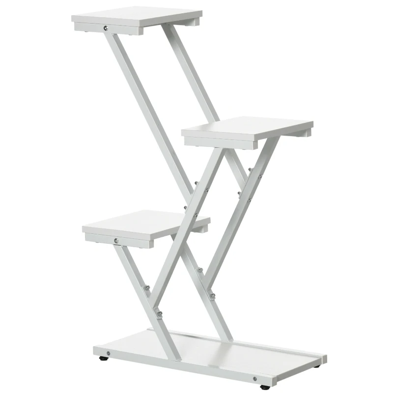 Outsunny Scaletta Portavasi a 4 Livelli per Interni ed Esterni in MDF e Acciaio, 50.5x24x81 cm, Bianco