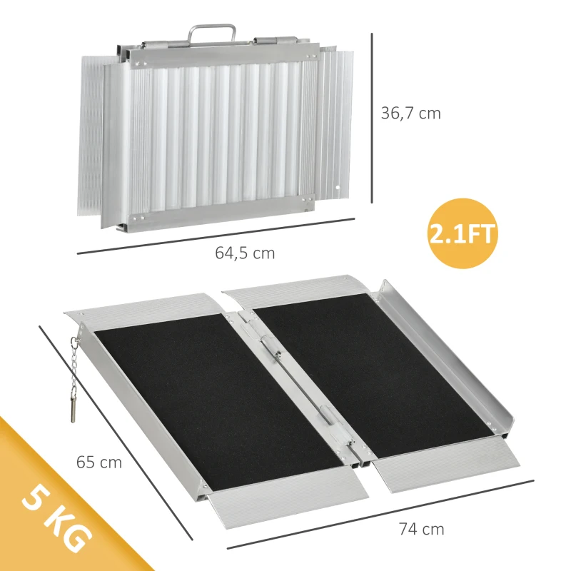 HOMCOM Rampe de fauteuil roulant pliable en alliage d'aluminium antidérapante, avec poignées, charge max. 272 kg, noir