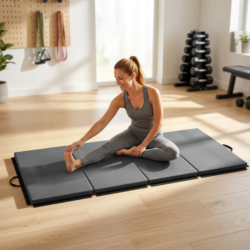 HOMCOM Saltea de Gimnastică Pliabilă, Saltea Fitness Groasă de 5 cm și Antiderapantă, 180x80x5 cm, Gri