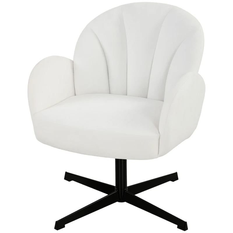 HOMCOM Sillón de Salón Giratorio Butaca de Salón Tapizada Terciopelo con Respaldo en Forma de Concha Cojín con Resortes Crema