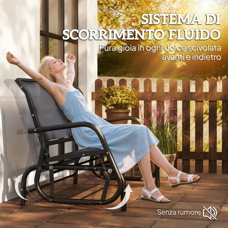 Outsunny Panchina a Dondolo 2 Posti da Giardino in Metallo e Tessuto a Rete, 120x70x85 cm, Grigio