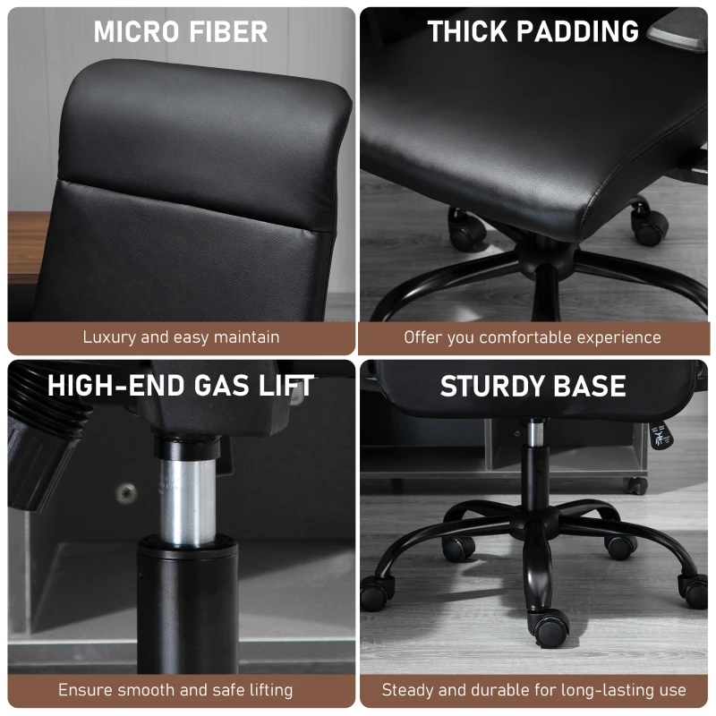 Vinsetto High Back Office Chair, Faux Leather Computer Desk Chair with Adjustable Height, Armrests, Swivel Wheels, Black