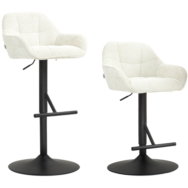 HOMCOM Lot de 2 tabourets de bar chaises de bar hauteur réglable tissu effet lin et base en acier 52,5 x 53 x 86,5-108 cm crème