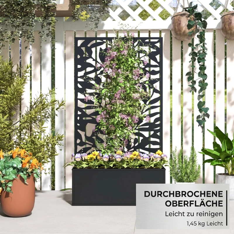 Outsunny Ghiveci cu spallier pentru plante cățărătoare din oțel, montare pe perete sau pe podea, 61x23x113 cm, negru