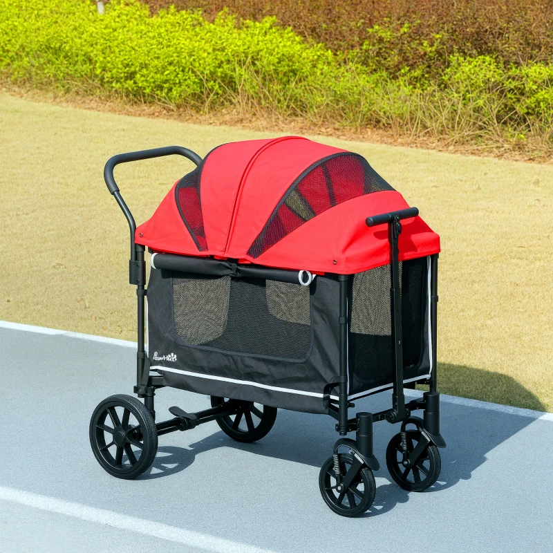 PawHut Hundewagen Hundebuggy klappbar für Hunde & Katzen bis 30 kg 110 x 65 x 102 cm Rot