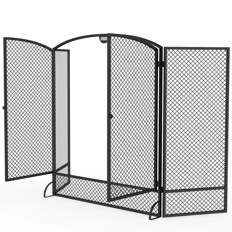 HOMCOM Pare-feu de Cheminée Pliable 3 Panneaux, 2 Portes, Style Moderne, Pare-Étincelles Cheminée en Métal, 122x10x75cm, Noir