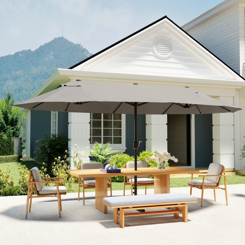 Outsunny Grande Parasol de Jardin Exterieur 4,6 x 2,7 m avec Pied en Croix, Parasol Double avec Manivelle, pour Terrasse, Café