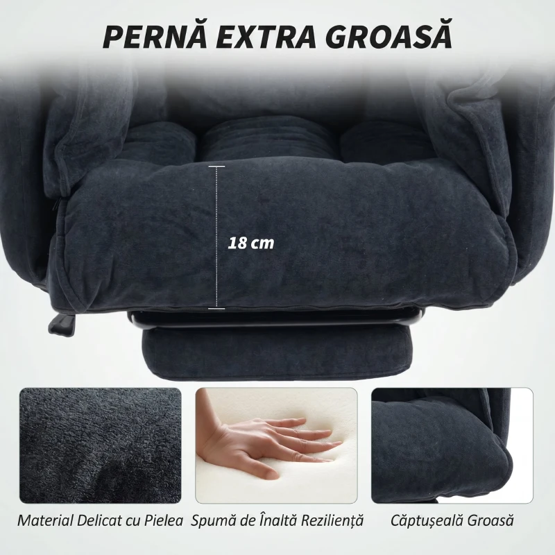 HOMCOM Scaun de Birou Rabatabil cu Suport pentru Picioare, Spătar Înalt, Înălțime Reglabilă și Roți, Negru