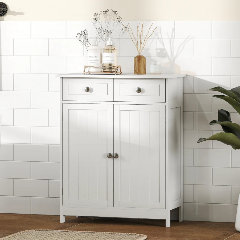 kleankin Meuble de salle de bain meuble de rangement 2 tiroirs placard double porte et étagère réglable 60 x 30 x 75 cm blanc