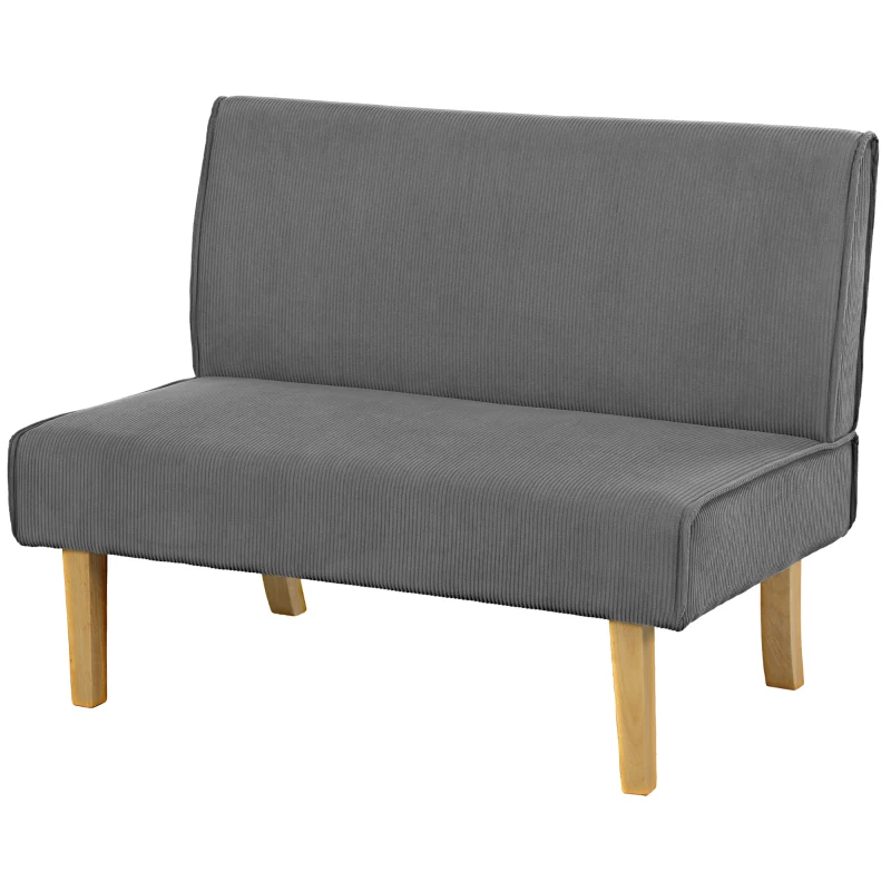 HOMCOM Zweisitzer-Sofa mit Cord-Bezug, dicker Polsterung und soliden Holzbeinen für Wohnzimmer, Schlafzimmer, Büro, Grau(m-11)