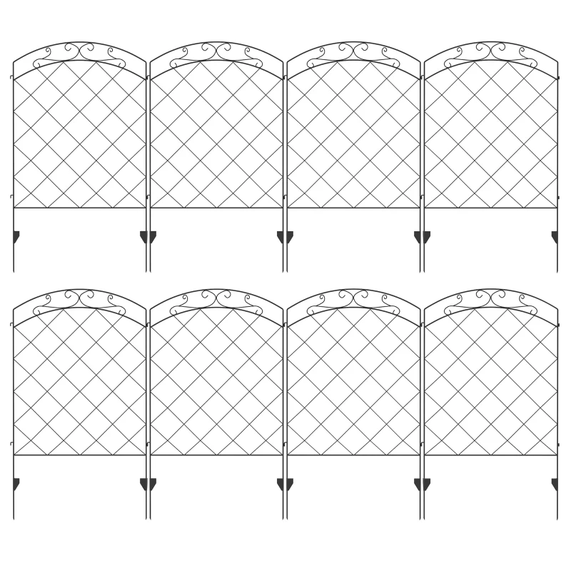 Outsunny Decorative Garden Fencing, 43in x 11.4ft Outdoor Picket Fence Panels, 8PCs Rustproof Steel Wire Landscape Flower Bed Border Edging Animal Barrier, Swirls