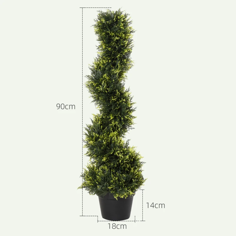 Outsunny Planta espiral artificial, cedro espiral com vaso, 90 cm, cedro artificial para decoração exterior e interior, verde