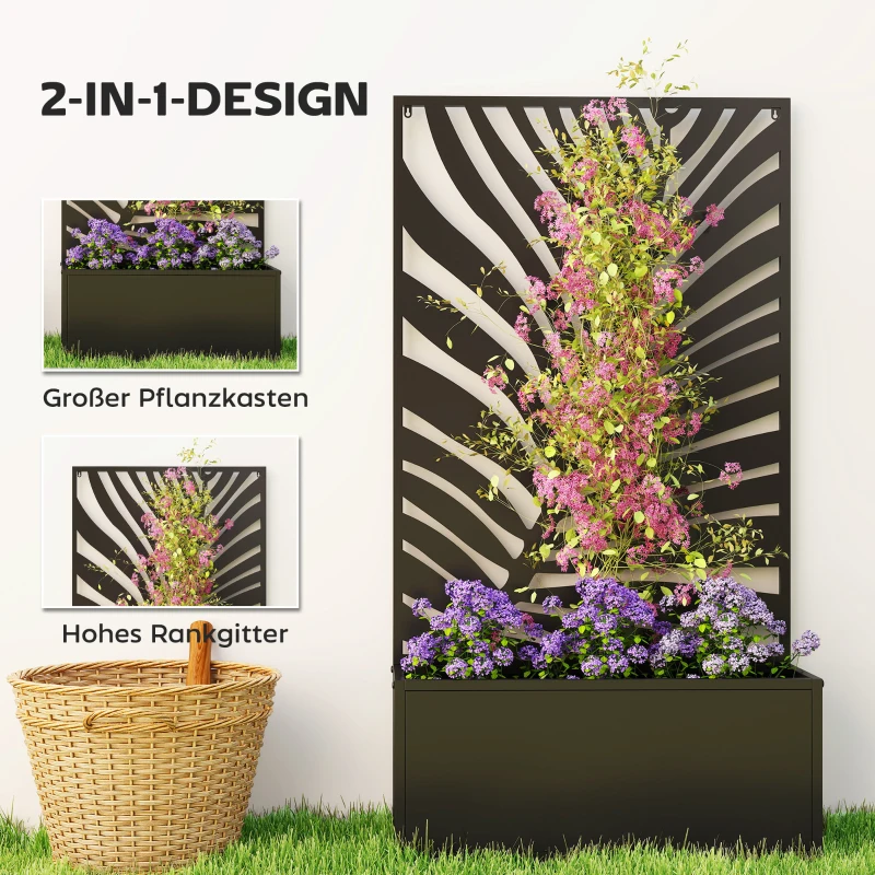 Outsunny Hochbeet Pflanzkasten mit Sichtschutz Pflanzkübel Blumenkasten Metall, Gartenspalier 61 x 23 x 113 cm