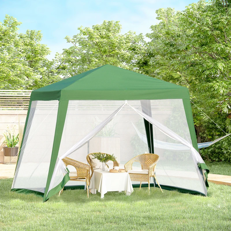 Outsunny Gartenpavillon Pavillon Festzelt Partyzelt wetterfest Zelt mit Moskitonetz Metall + Polyester Grün 3 x 3 m