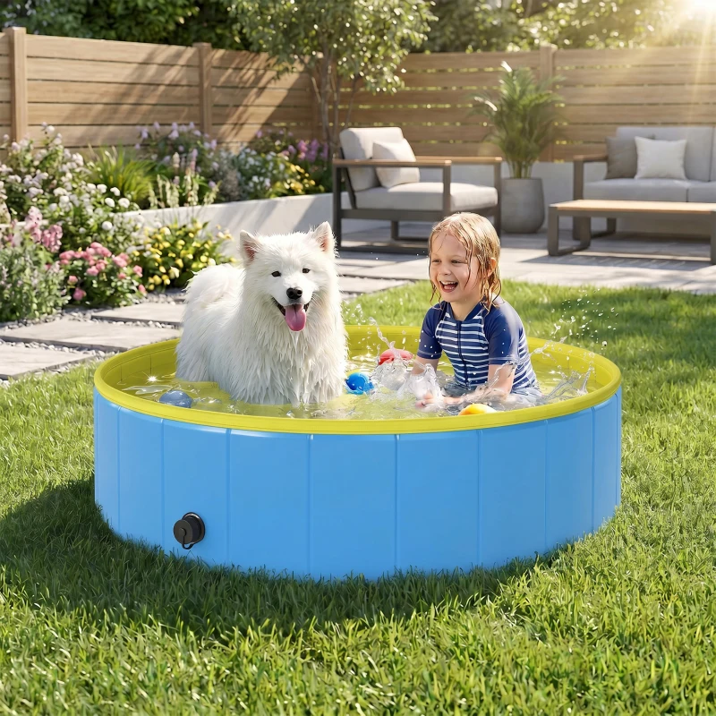 PawHut Faltbarer Hundepool für Große und Mittelgroße Hunde, mit Anti-Rutsch-Boden für Enten, Innen- und Außen, 120x30cm