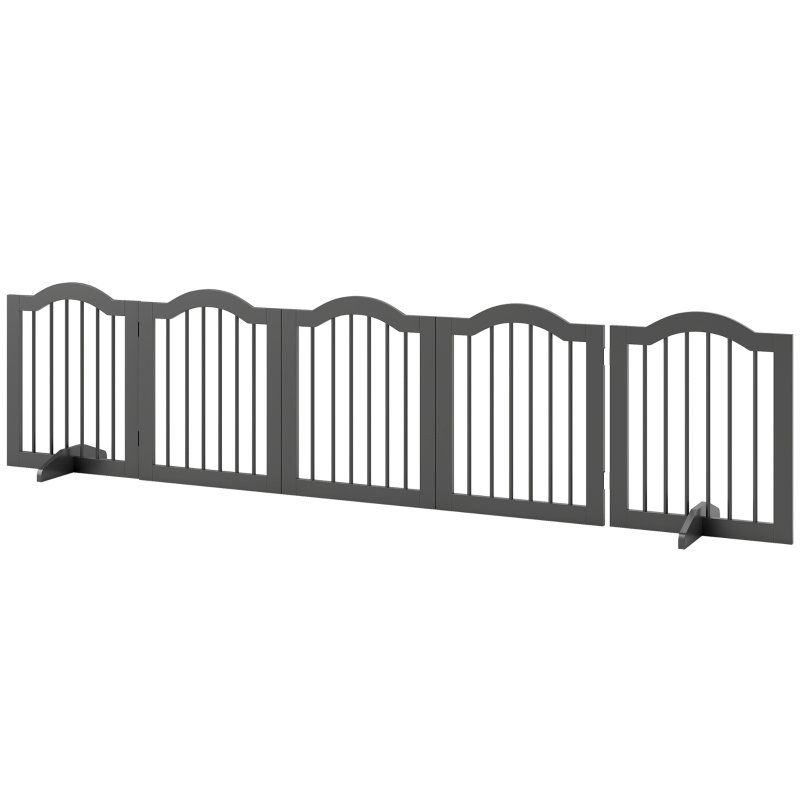 PawHut Absperrgitter Hund Freistehendes Schutzgitter mit Füßen, Klappbar Hundegitter, 5 Paneelen, 261,5 x 29,5 x 61 cm, Schwarz
