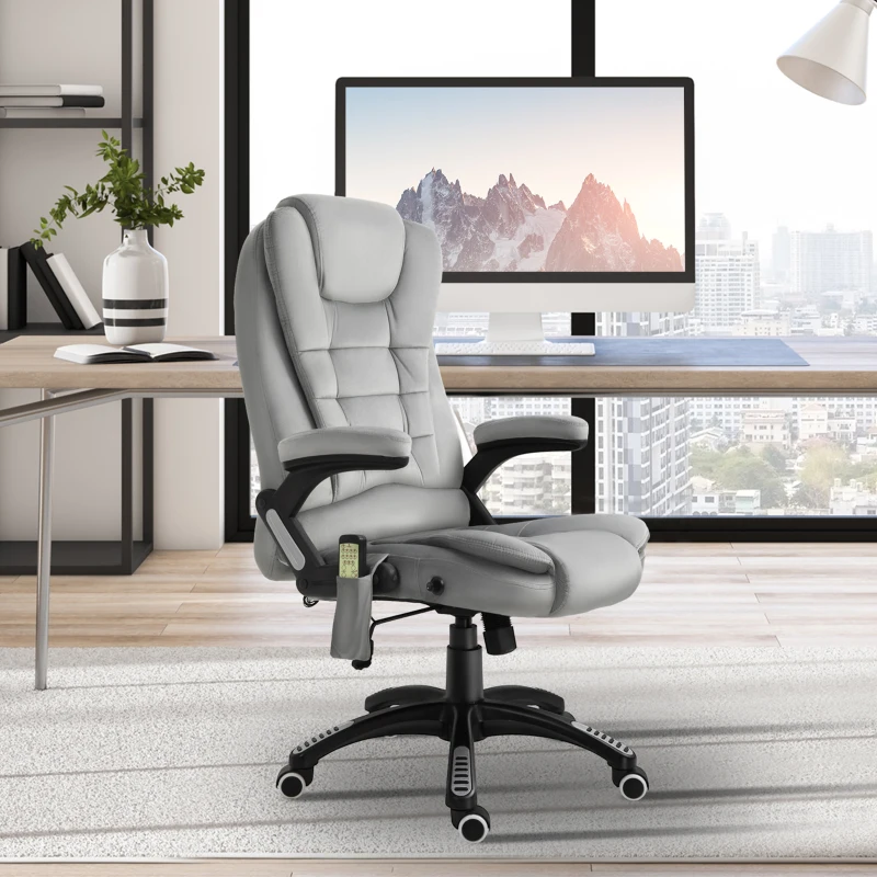 Vinsetto Cadeira de Escritório com Função de Massagem Cadeira Executiva Ergonômica com Aquecimento Função Reclinável Função de Balanço Altura Ajustável Giratória 360° Cadeira para Computador com Bolso Lateral Visual de Veludo Cinza