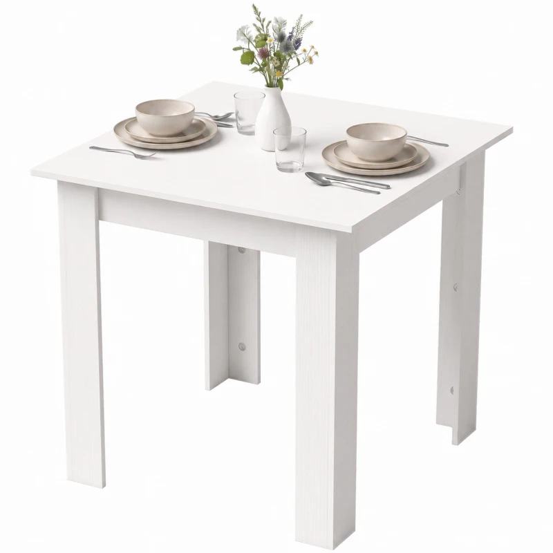 HOMCOM Square Dining Table, Modern Small Dining Table with Wood Effect, Space Saving, Non-slip Foot Pads, White