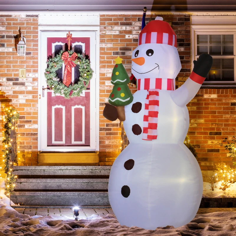 Outsunny Pupazzo di Neve Gonfiabile con Luci LED da Esterno e Interno con Gonfiatore, 93x83x180cm