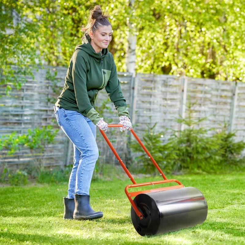Outsunny Handliche Rasenwalze, Praktische Rasenrolle, Graswalze, Gartenwalze, flexibel, Stahl, 58L x 32,5B x 113H cm, Rot