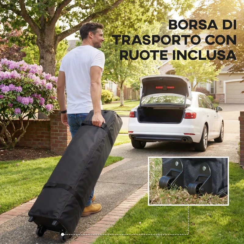 Outsunny Gazebo Pieghevole 3.6x3.6 m con Pareti, Altezza Regolabile e Protezione UPF50+, Borsa con Ruote, Grigio