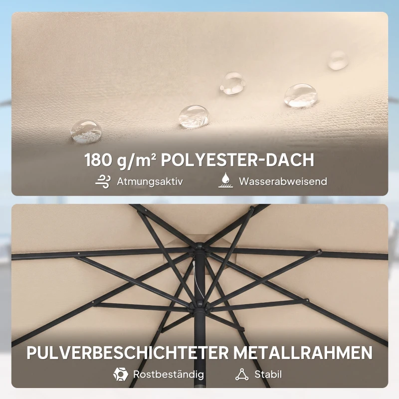 Outsunny Sonnenschirm ca. Ø300 cm neigbar Balkonschirm mit Kurbel Kreuzfuß Sandsack, UV 30+ Einziehbar Cremeweiß