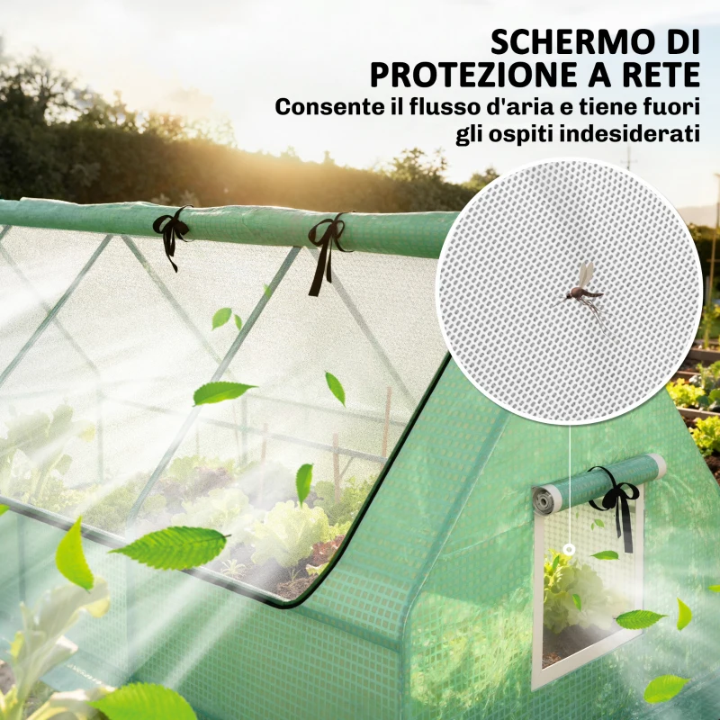 Outsunny Serra Piccola con 2 Finestrelle Laterali e Finestra Centrale, in Acciaio, PE e PP, 240x90x90 cm, Verde