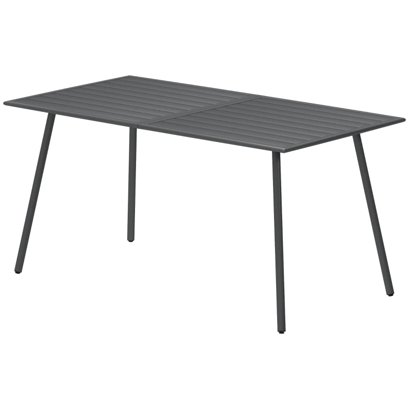 Outsunny Rectangle Garden Table with Slat Top, Steel Frame, Outdoor Table for 6 Person, 150 x 80 x 74 cm, Grey