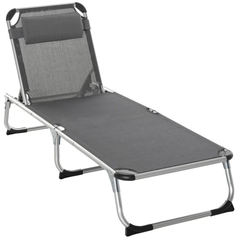 Outsunny Bain de soleil chaise longue pliante avec appuie-tête, transat inclinable en aluminium et textilène, transat