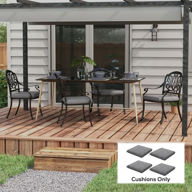 Outsunny Conjunto de 4 Cojines para Sillas de Comedor 47x47x7cm Impermeable y Protección UV 50+ para Interior y Exterior Gris