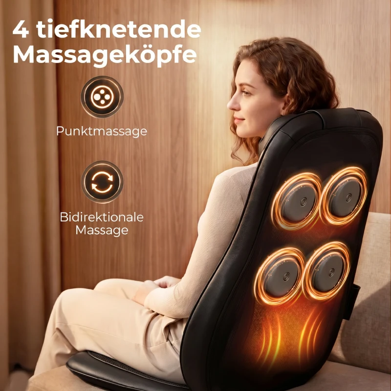 HOMCOM Shiatsu-Rückenmassager mit Wärme, Tiefenmassage und 3-stufiger Sitzvibration, Massagegerät für Rückenschmerzen