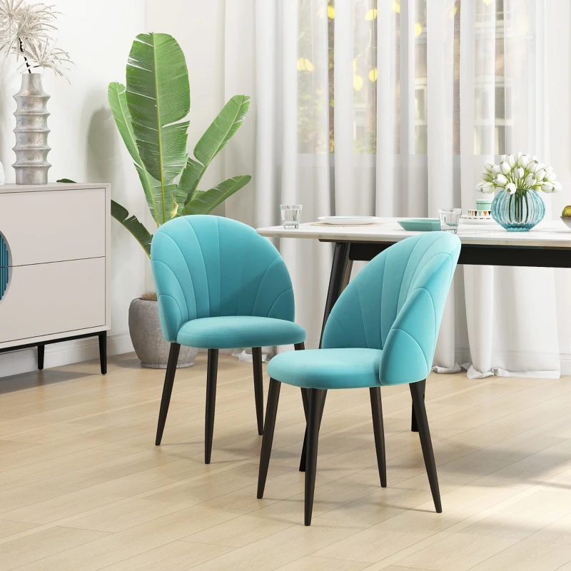 HOMCOM Set 2 Sedie da Salotto e Sala da Pranzo Imbottite, in Metallo e Tessuto Effetto Velluto Verde Chiaro, 52x54x79 cm