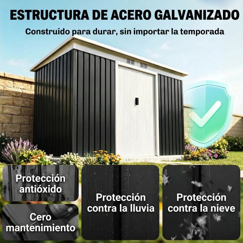 Outsunny Caseta de Exterior 280x130x172 cm Cobertizo de Jardín con Puertas Correderas Base y Ventilaciones Gris Oscuro