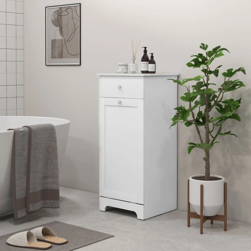 HOMCOM Meuble de salle de bain avec panier à linge, meuble de rangement avec tiroir - 40L x 38l x 90,5H cm - blanc