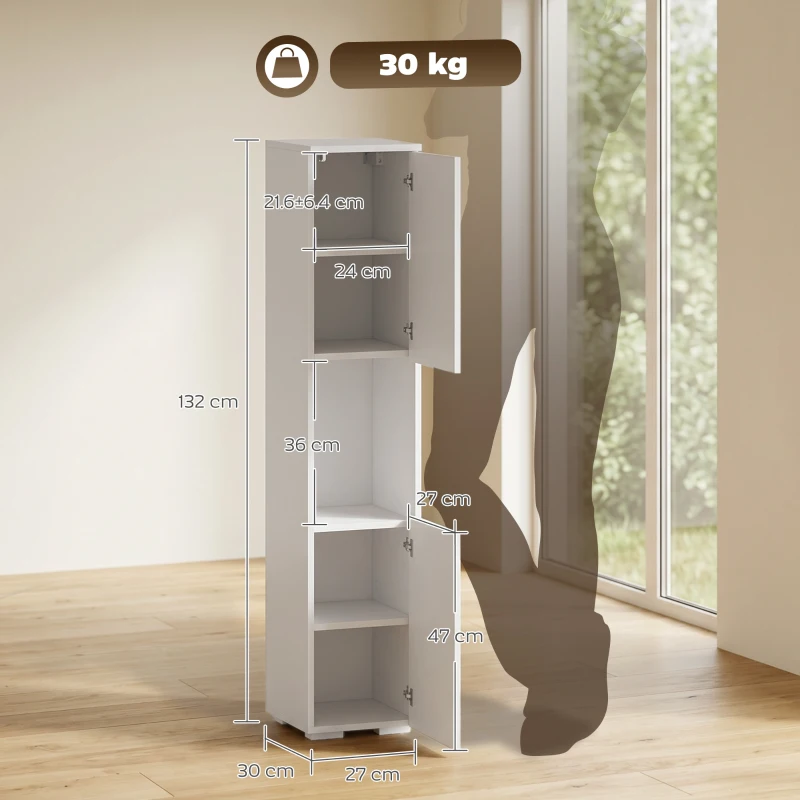 HOMCOM Dulap Multimedia Slim cu 5 Rafturi Reglabile, Alb