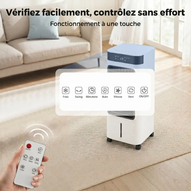 HOMCOM Refroidisseur d'air portable 3 en 1 refroidisseur humidificateur et ventilateur, 3 vitesses 3 modes, blanc