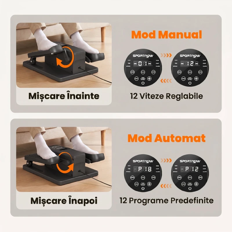 SPORTNOW Mini Bicicletă Eliptică de Birou, Manual/Automat, 12 Viteze Reglabile pentru Acasă