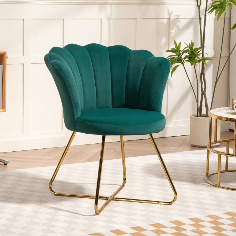 HOMCOM Fauteuil coquillage chaise coiffeuse fauteuil en velours fauteuil de salon avec pieds en acier 69 x 64 x 80 cm vert foncé