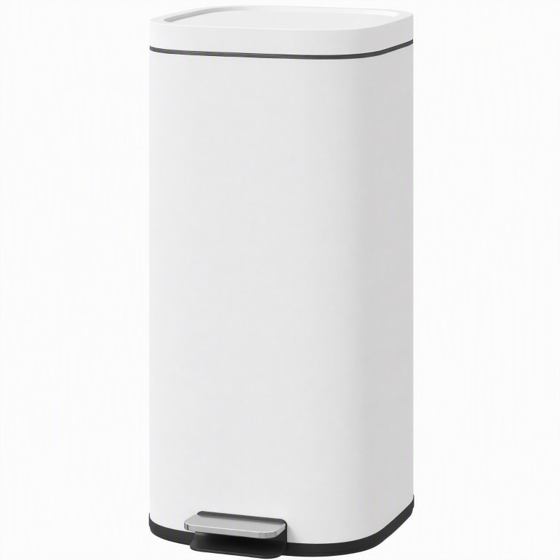 HOMCOM 30L Kitchen Bin, Compact Pedal Bin with Soft-Close and Stay-Open Lid, Removable Bucket for Kitchen, Home, Office, White