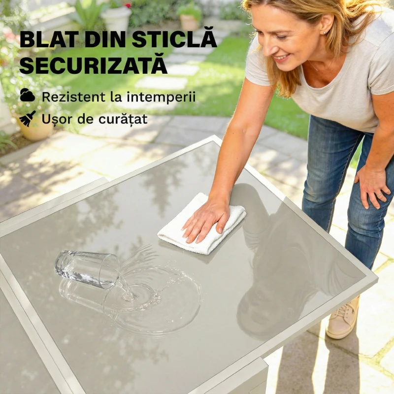 Outsunny Masă Extensibilă de Grădină cu Extensie Rabatabilă din Aluminiu și Sticlă, Crem