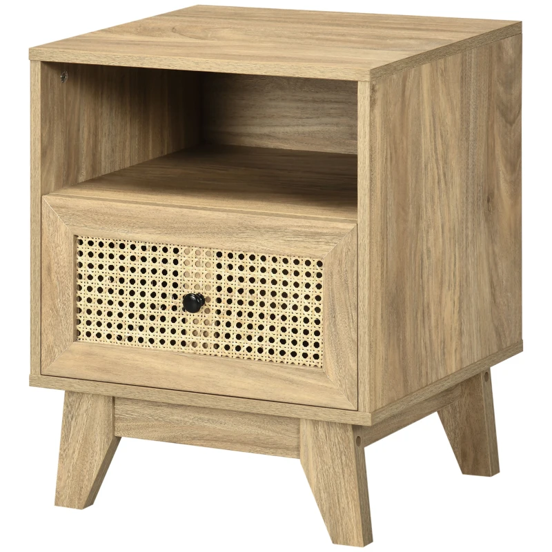 HOMCOM Table de chevet  table de nuit avec tiroir porte cannage et niche vintage 45 x 39 x 56,5 cm