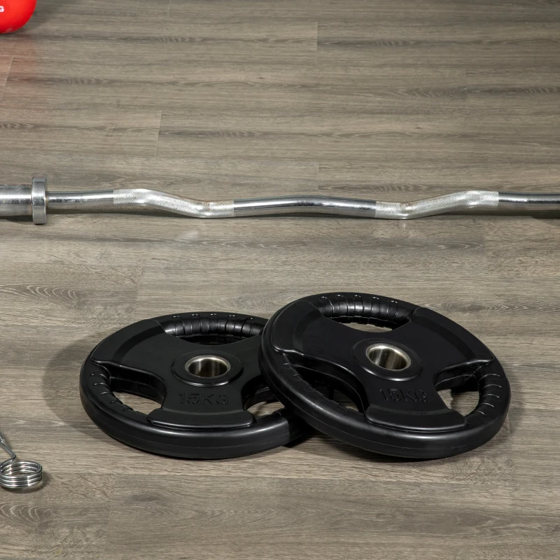 SPORTNOW Disco de Halteres Conjunto de 2 Três Alças 15 kg por Disco Revestimento em Borracha que Protege o Piso Metal