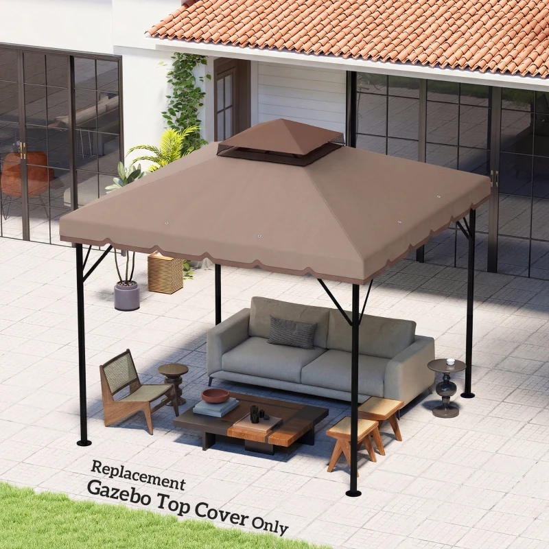 Outsunny Toldo de Recambio 3x3 m con Techo Doble Orificios de Drenaje y UPF 30+ Solo Toldo NO Incluye Marco Caqui