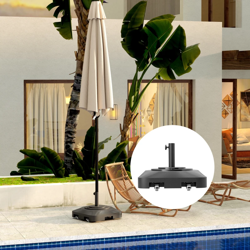 Outsunny Base per Ombrellone a Rotelle e Riempibile con Acqua o Sabbia, in HDPE, 48x48x32.5 cm, Nero