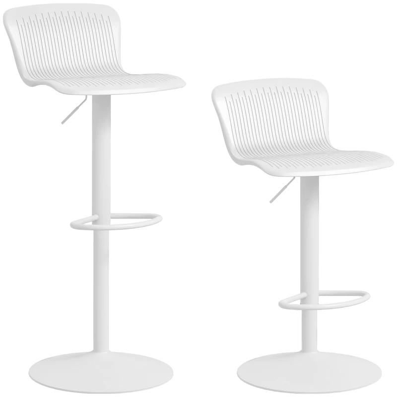 HOMCOM Lot de 2 tabourets de bar, chaises de bar réglable en hauteur, dossier et repose-pieds, 38,5x40x76,5-97,5cm, blanc