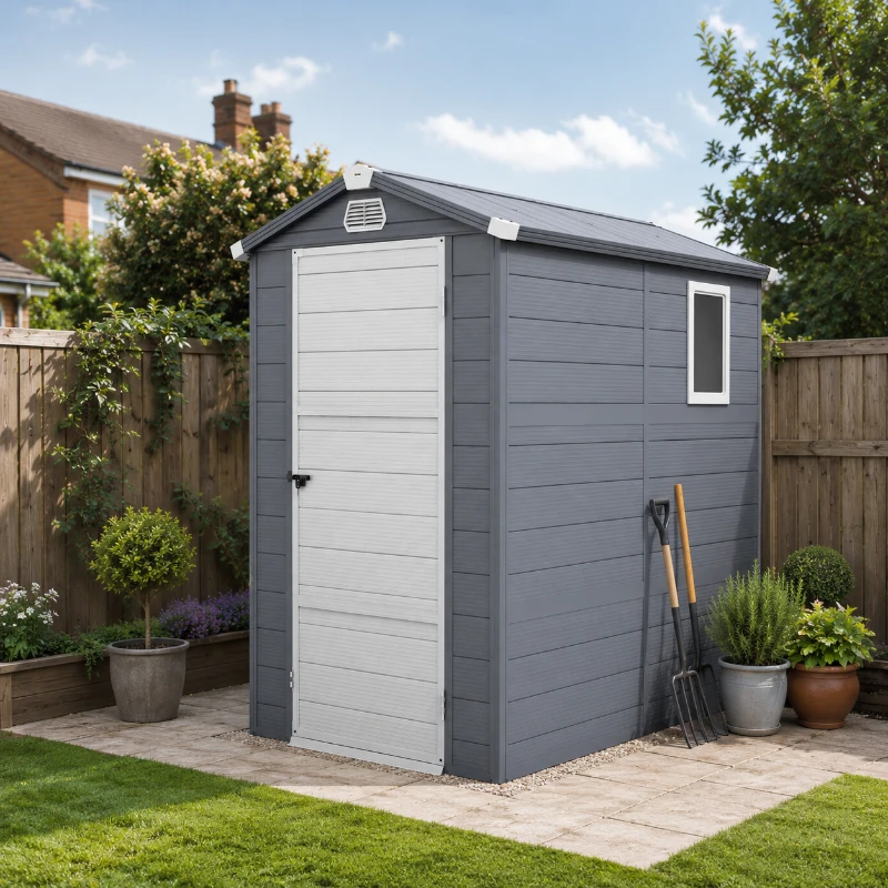 Outsunny 4.4ft x 6.2ft Aluminium Frame and Plastic Wall Shed, with Foundation - Grey