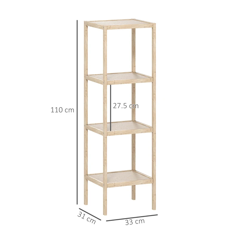HOMCOM Dulap de baie modern cu 4 niveluri și sistem anti-răsturnare din bambus, 33x31x110 cm, culoare lemn