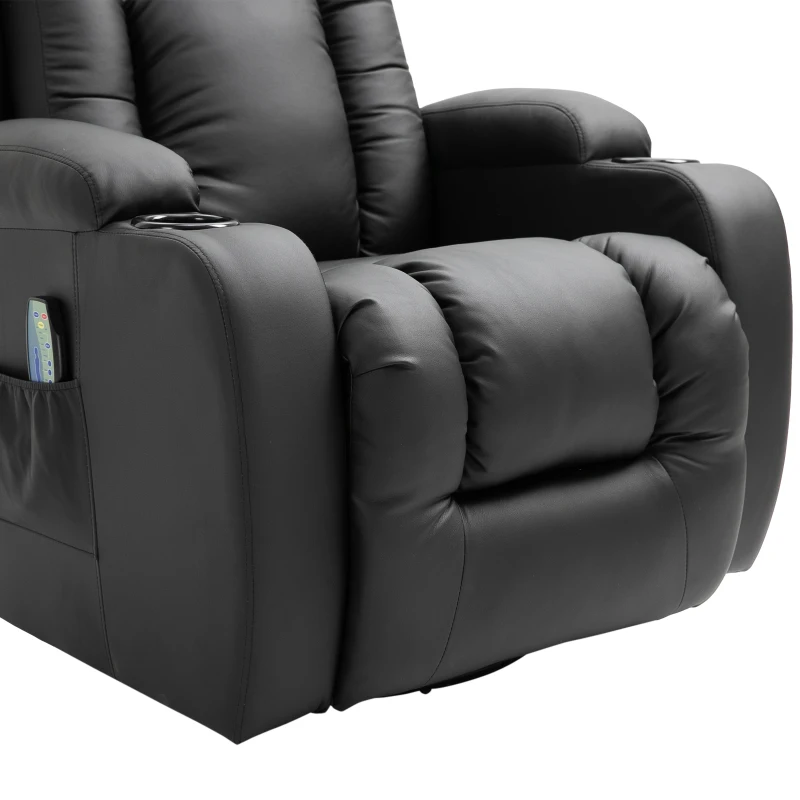 HOMCOM Sillón de Masaje Reclinable con 8 Puntos de Masaje Función de Calefacción Giratorio Mando a Distancia 85x94x104 cm Negro