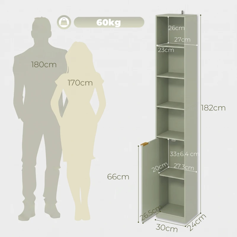 HOMCOM Bookcase Adjustable Shelf Bookshelf Anti-Tip Hardware 6-Tier Storage Cabinet Light Green